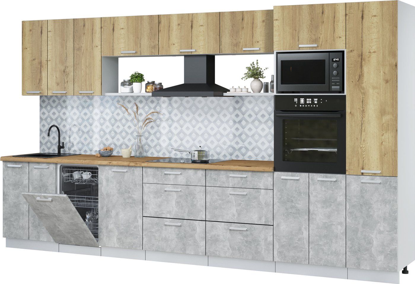 

Готовая кухня Интерлиния Мила Лайт 3.7-ПМ3 (дуб золотой/бетон/дуб бунратти)