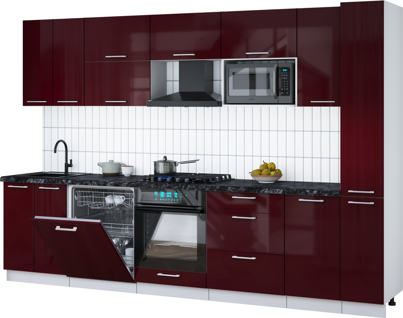 

Готовая кухня Интерлиния Мила Gloss 3.1-ПМ2 (бордовый глянец/бордовый глянец/кастилло темный)