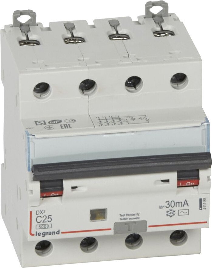 

Дифференциальный автомат Legrand DX3 4P С 25A 30мА 6kА 4М 411188