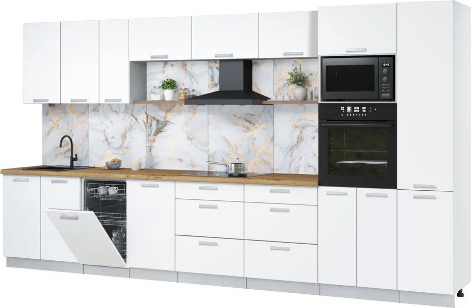 

Готовая кухня Интерлиния Мила Лайт 3.9-ПМ3 (белый платинум/белый платинум/дуб бунратти)