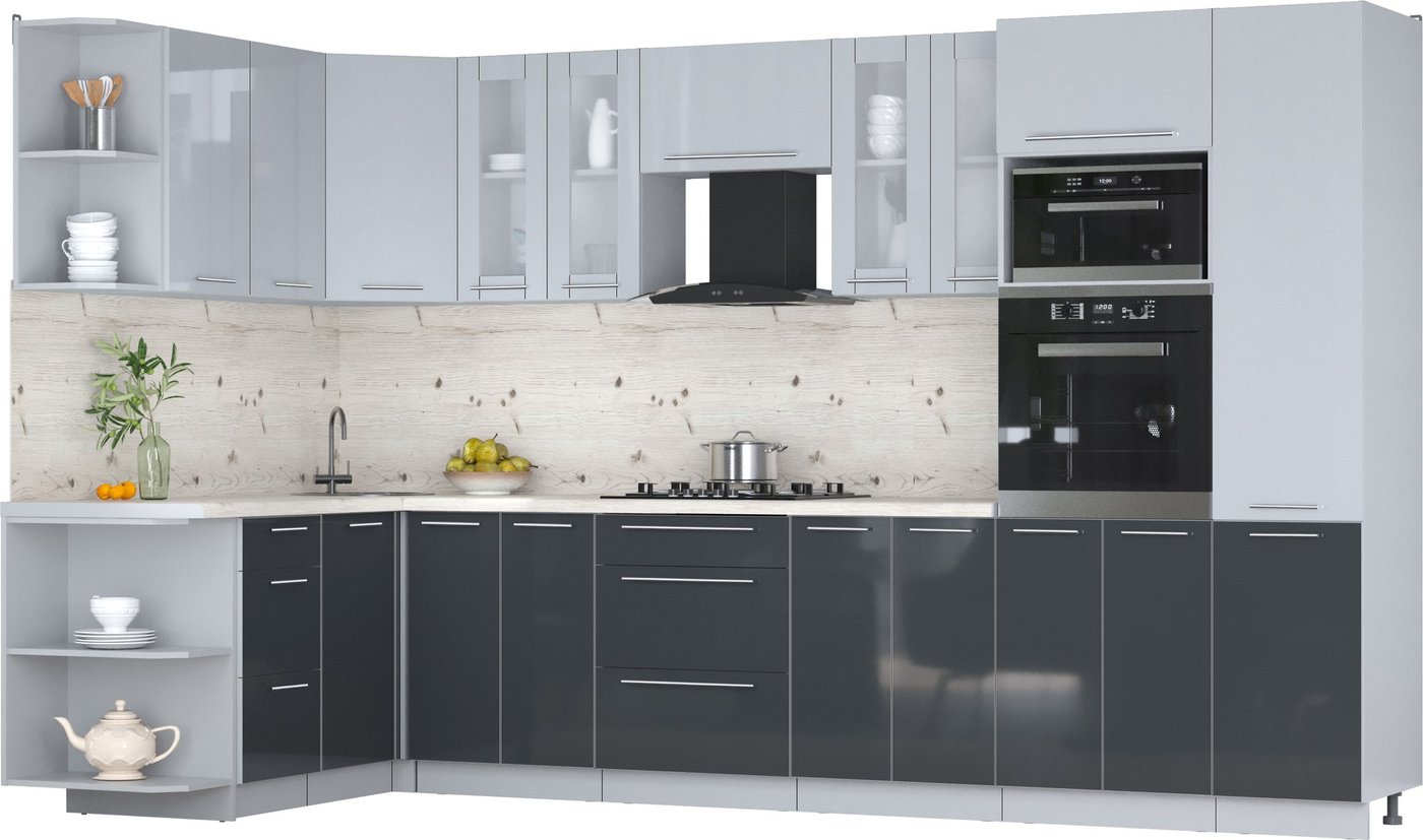 

Готовая кухня Интерлиния Мила Пластик 1.68x3.4 LV (туманный глянец/антрацит/бискайская сосна)