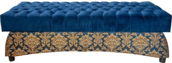 Банкетка Домовой Фея-4-2Б (бархат синий/синий с золотыми коронами)