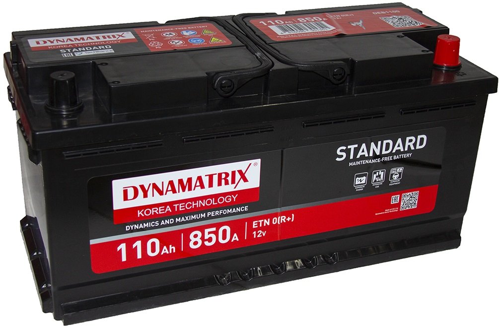 

Автомобильный аккумулятор Dynamatrix Standard R+ 850A (110 А·ч)
