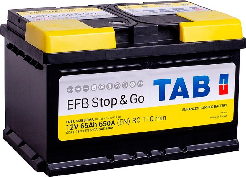

Автомобильный аккумулятор TAB EFB Stop&Go R+ (65 А·ч)