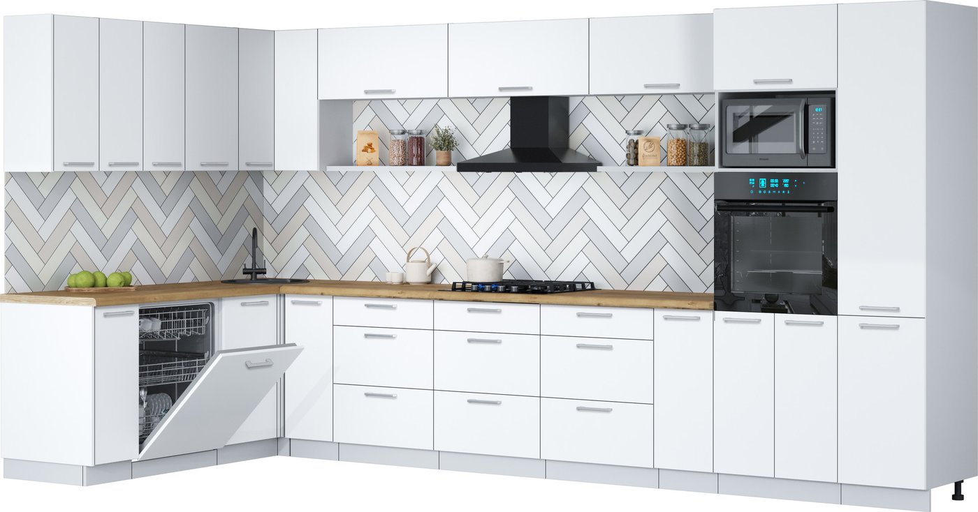 

Готовая кухня Интерлиния Мила Gloss 1.896х3.98 (белый/белый/дуб бунратти)