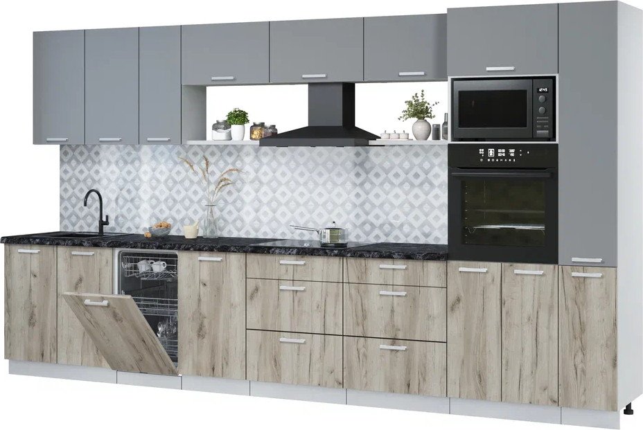 

Готовая кухня Интерлиния Мила Лайт 3.8-ПМ3 (серебро/дуб серый/кастилло темный)