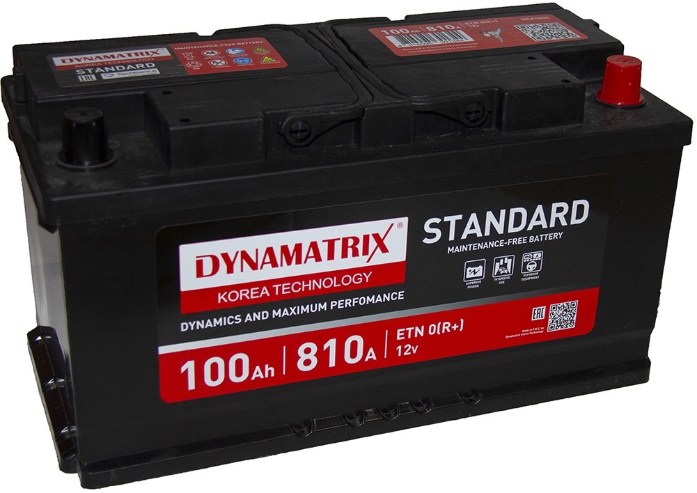 

Автомобильный аккумулятор Dynamatrix Standard R+ 810A (100 А·ч)