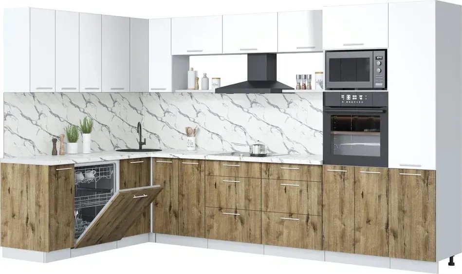 

Готовая кухня Интерлиния Мила Лайт 1.896х3.38 (белый платинум/дуб веллингтон/белый гранит)