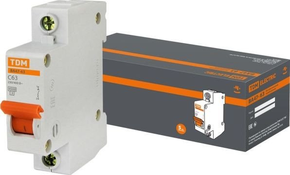 

Выключатель автоматический TDM Electric ВА47-63 1Р 63А 4.5кА С SQ0218-0009