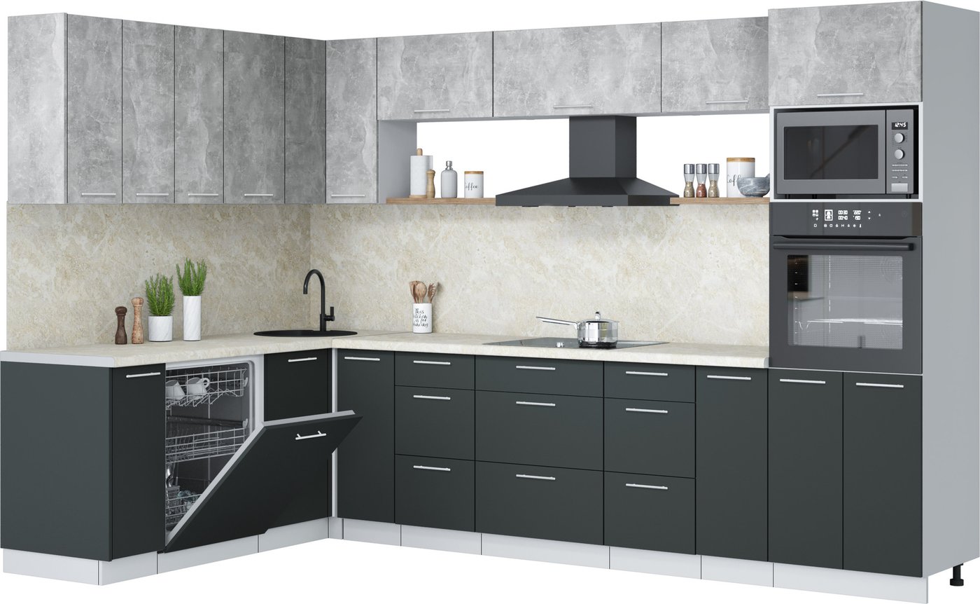 

Готовая кухня Интерлиния Мила Лайт 1.896х3.18 (бетон/антрацит/опал светлый)