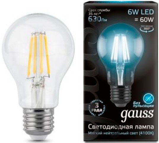 

Светодиодная лампочка Gauss E27 6Вт 4100К [102802206]