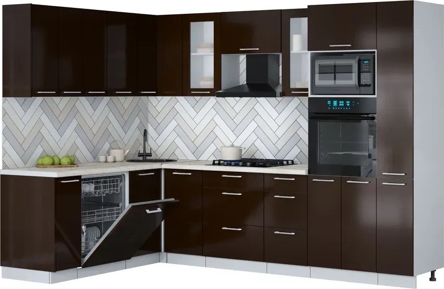 

Готовая кухня Интерлиния Мила Gloss 1.896х2.88 (шоколад глянец/шоколад глянец/бискайская сосна)