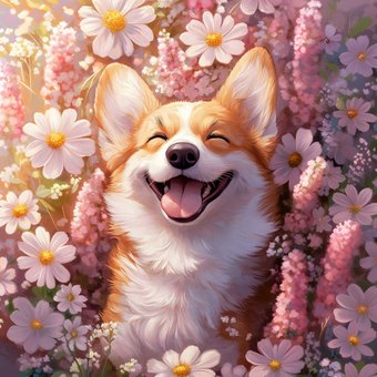 Алмазная мозаика  Феникс+ Корги с ромашками 70806