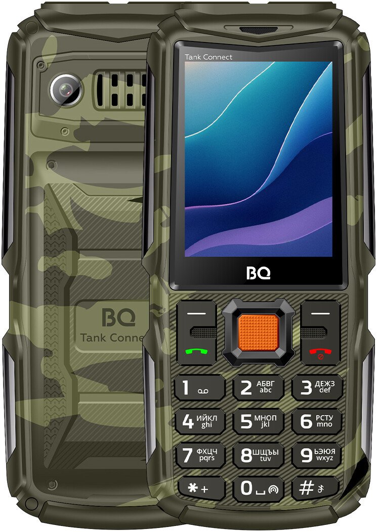 Кнопочный телефон BQ BQ-2430L Tank Connect (зеленый камуфляж)