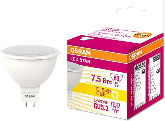 

Светодиодная лампочка Ledvance LED Star 4058075229068 GU5.3 7.5 Вт 3000 К