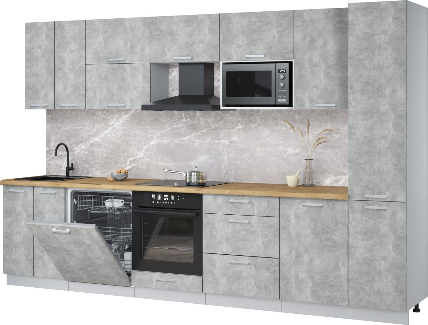 

Готовая кухня Интерлиния Мила Лайт 3.3-ПМ2 (бетон/бетон/дуб бунратти)