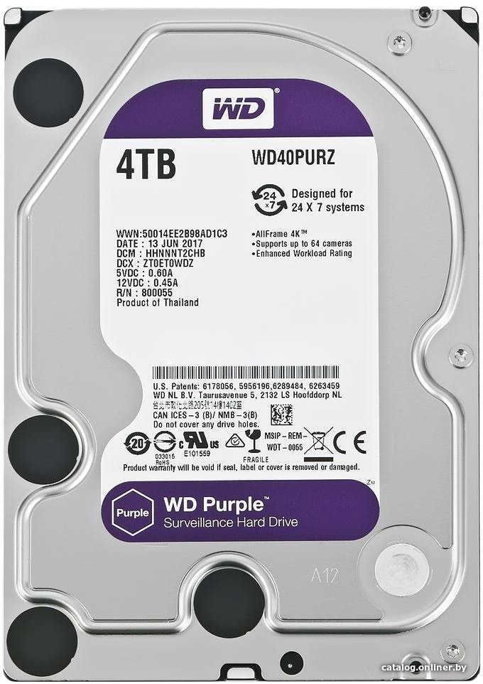 WD Purple 4TB [WD40PURZ] жесткий диск купить в Минске