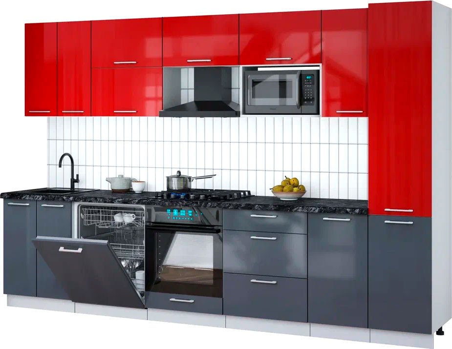 

Готовая кухня Интерлиния Мила Gloss 3.2-ПМ2 (асфальт глянец/красный глянец/кастилло темный)