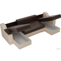 П-образный диван Лига диванов Сенатор 28920 (экокожа, коричневый/бежевый)