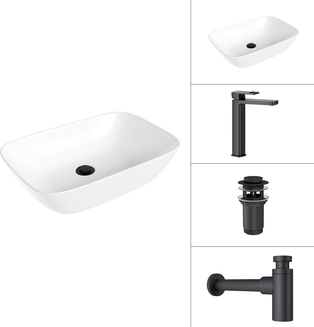 Умывальник Lauter 21454 + Cascade 21СК0655BS + сифон 21635B + дон.клапан 21190B (черный матовый)