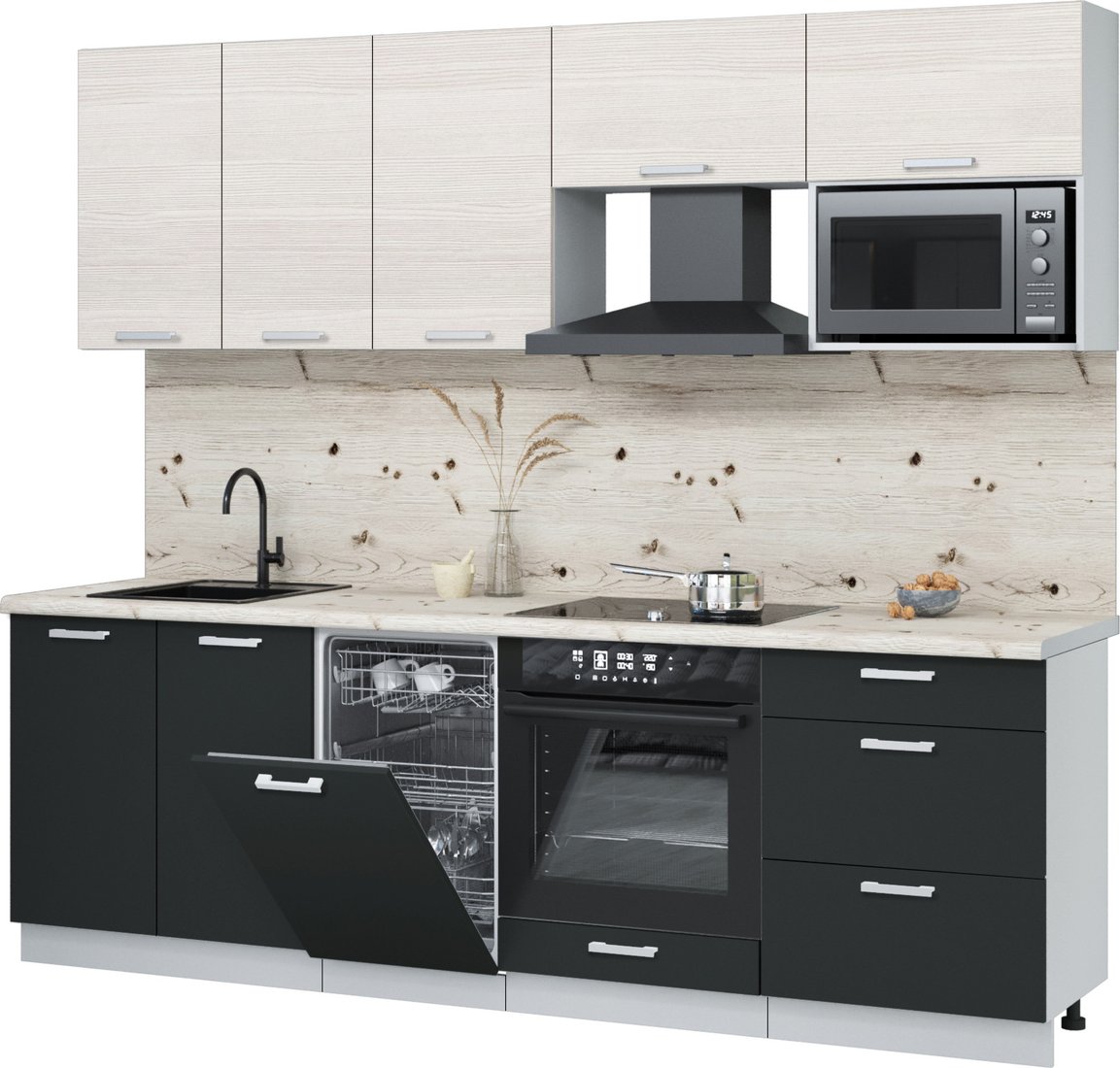 

Готовая кухня Интерлиния Мила Лайт 2.45-ПМ4 (вудлайн кремовый/антрацит/бискайская сосна)