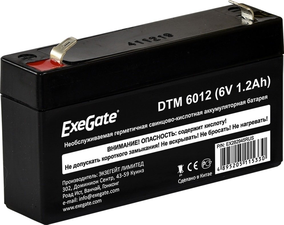 

Аккумулятор для ИБП ExeGate DTM 6012 (6В, 1.2 А·ч)