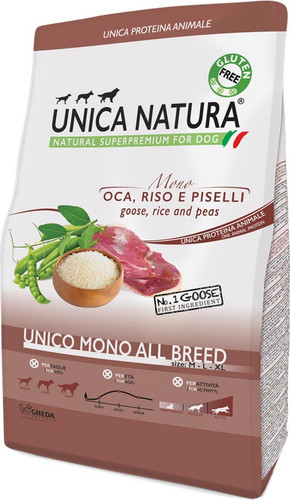Unico Mono All Breed с гусем, рисом и горохом 12 кг