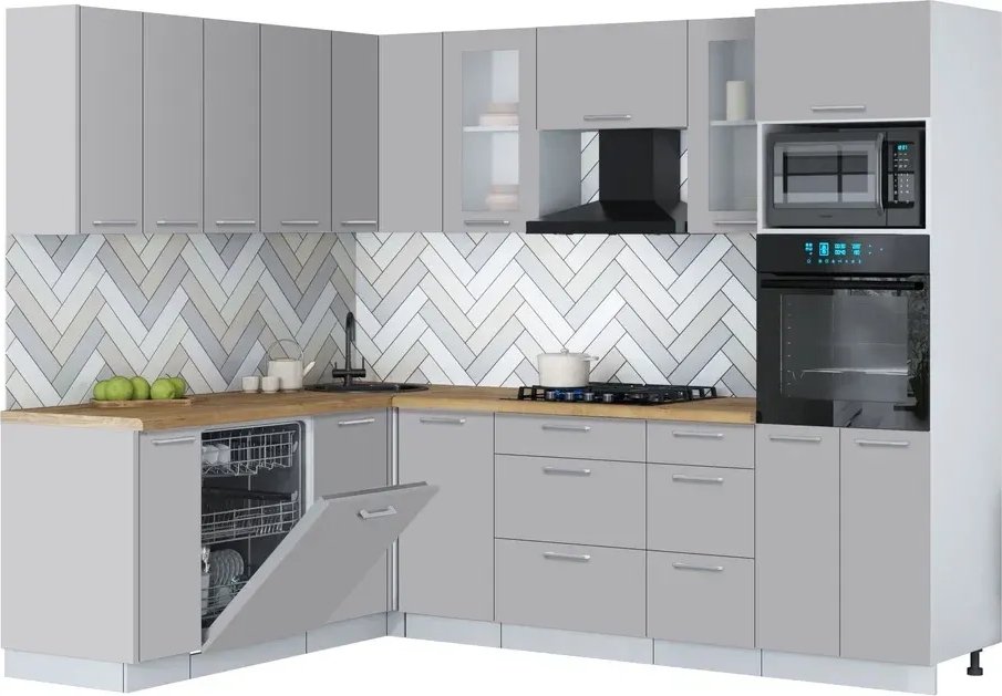 

Готовая кухня Интерлиния Мила Gloss 1.896х2.58 (грей/грей/дуб бунратти)