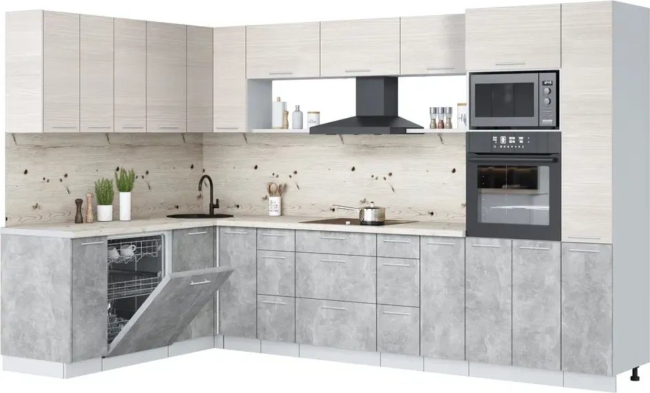 

Готовая кухня Интерлиния Мила Лайт 1.896х3.28 (вудлайн кремовый/бетон/бискайская сосна)