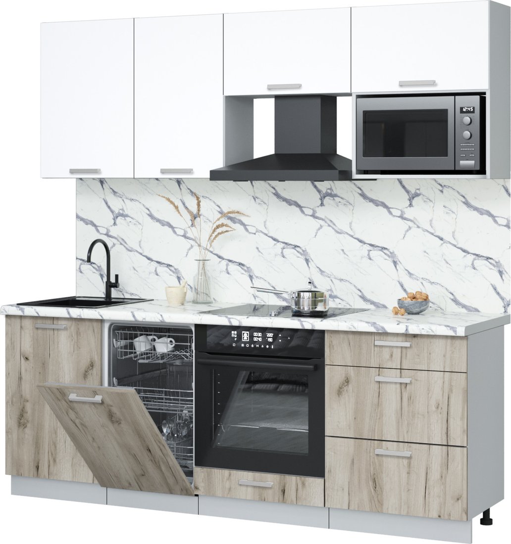 

Готовая кухня Интерлиния Мила Лайт 2.15-ПМ4 (белый платинум/дуб серый/белый гранит)