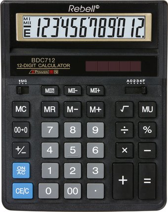 Бухгалтерский калькулятор Rebell RE-BDC712 BX (черный)