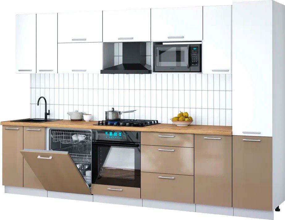 

Готовая кухня Интерлиния Мила Gloss 3.2-ПМ2 (капучино глянец/белый/дуб бунратти)