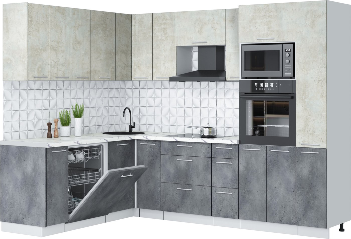 

Готовая кухня Интерлиния Мила Лайт 1.896х2.68 (бетон лайт/бетон портленд/белый гранит)