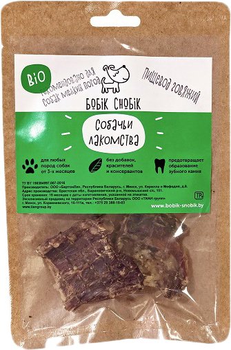 

Лакомство для собак Бобик Снобик Пищевод говяжий (мелкой нарезки) 20 г