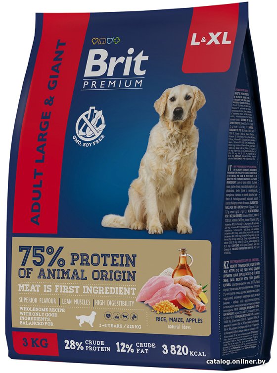 Сухой корм для собак Brit Premium Dog Adult Large and Giant для взрослых собак крупных и гигантских пород с курицей 3 кг