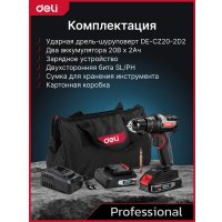 Ударная дрель-шуруповерт Deli DE-CZ20-2D2 (с 2-мя АКБ, сумка)