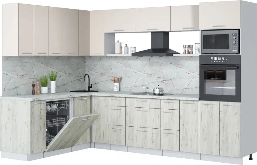 

Готовая кухня Интерлиния Мила Лайт 1.896х2.98-2 (персидский жемчуг/дуб белый/серый каспий)