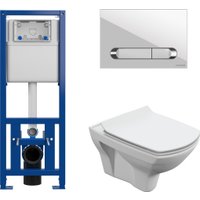 Унитаз подвесной Cersanit Carina New Clean On с инстал. Link Pro (с кнопкой Estetica 64111 белый/хром)