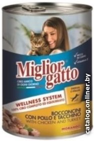 Консервированный корм для кошек MigliorGatto Line Chunks Chicken and Turkey Cat 0.405 кг