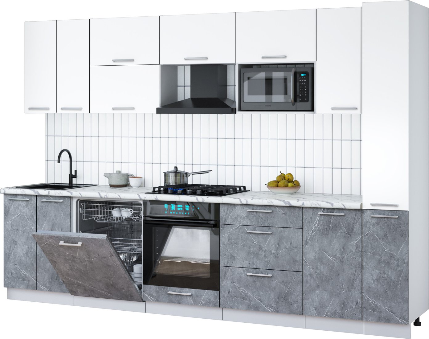 

Готовая кухня Интерлиния Мила Gloss 3.1-ПМ2 (керамика/белый/белый гранит)