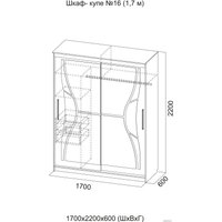 Шкаф-купе SV-Мебель №16 1.7 м (ясень шимо темный/венге)