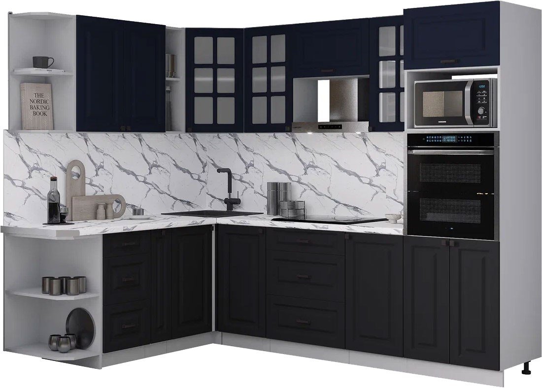 

Готовая кухня Интерлиния Мила Деко 1.88x2.6 LV (черный/индиго/белый гранит)