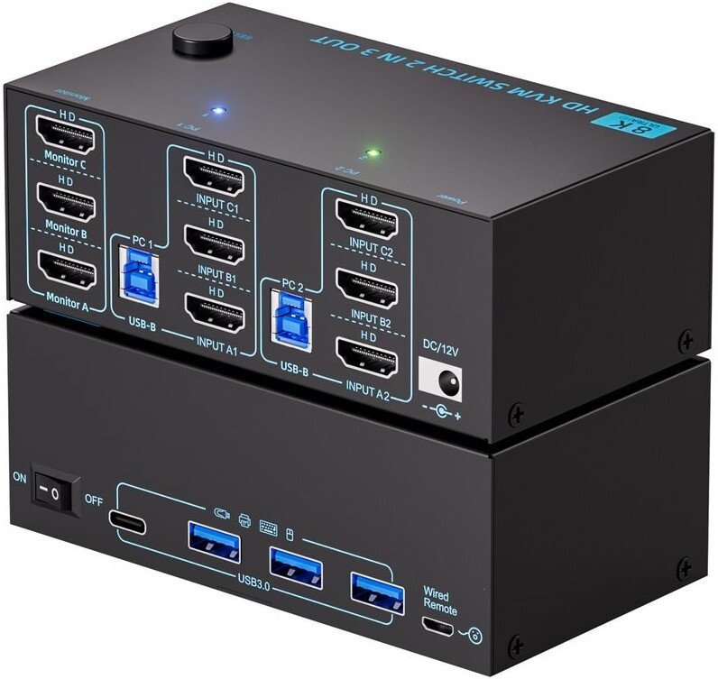 KVM переключатель USBTOP 2x3 HDMI 2.1 - 8K 60Гц / 4K 120Гц 559645