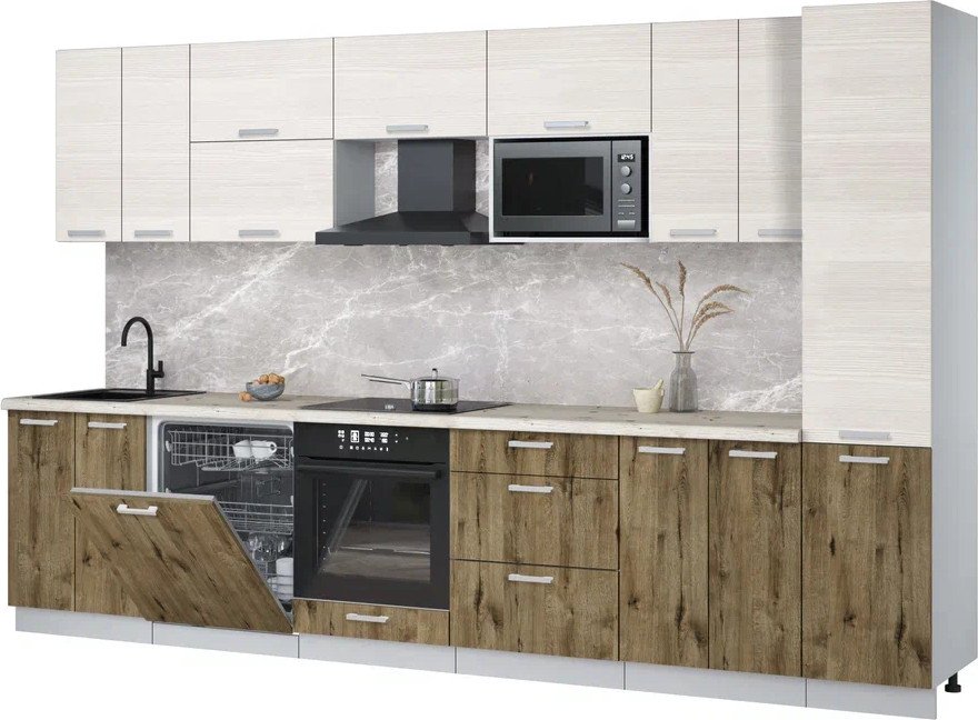 

Готовая кухня Интерлиния Мила Лайт 3.4-ПМ2 (вудлайн кремовый/дуб веллингтон/бискайская сосна)