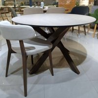 Кухонный стол Виста Осака 120x120 HPL (камень бежевый+матовый черный/дуб олово)