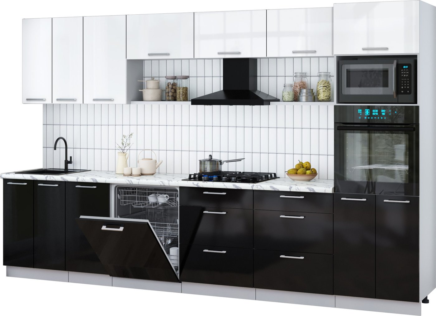 

Готовая кухня Интерлиния Мила Gloss 3.4-ПМ1-2 (черный глянец/белый глянец/белый гранит)