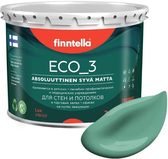 

Краска Finntella Eco 3 Wash and Clean Jade F-08-1-3-LG93 2.7 л (бирюзовый)