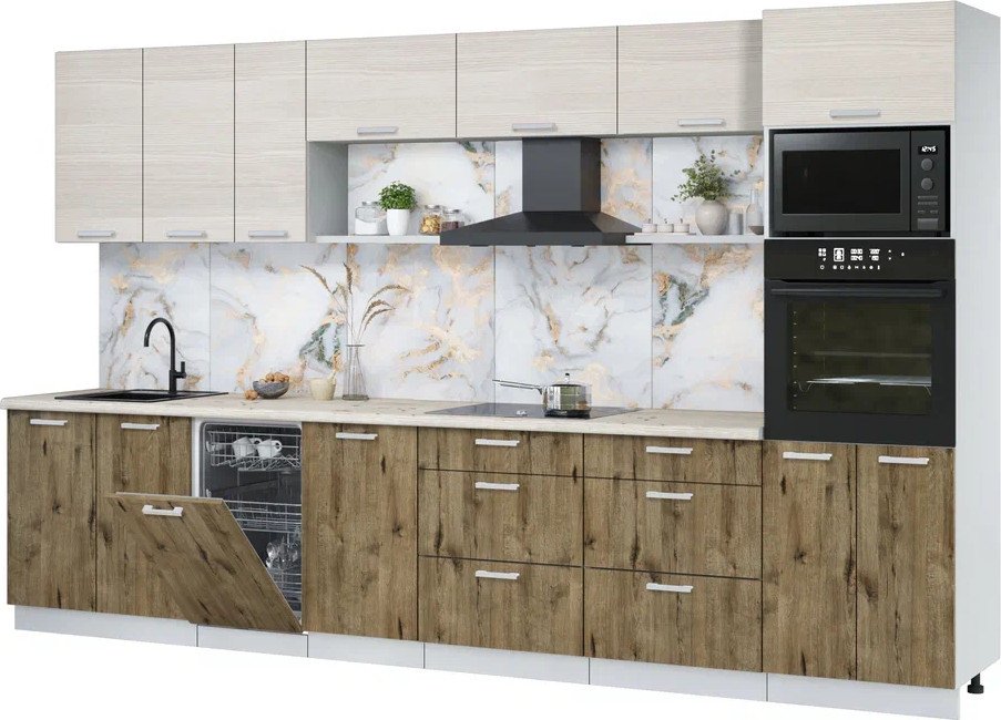 

Готовая кухня Интерлиния Мила Лайт 3.5-ПМ3 (вудлайн кремовый/дуб веллингтон/бискайская сосна)