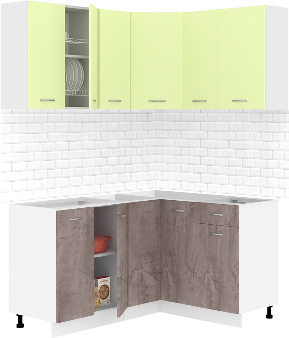 

Готовая кухня Кортекс-мебель Корнелия Лира 1.5x1.3 без столешницы (салатовый/оникс)