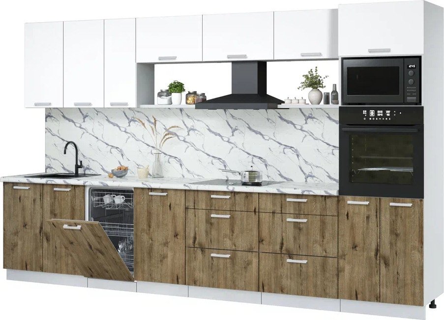 

Готовая кухня Интерлиния Мила Лайт 3.5-ПМ3 (белый платинум/дуб веллингтон/белый гранит)